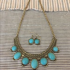 Faux Turquoise Necklace & Earring Set
